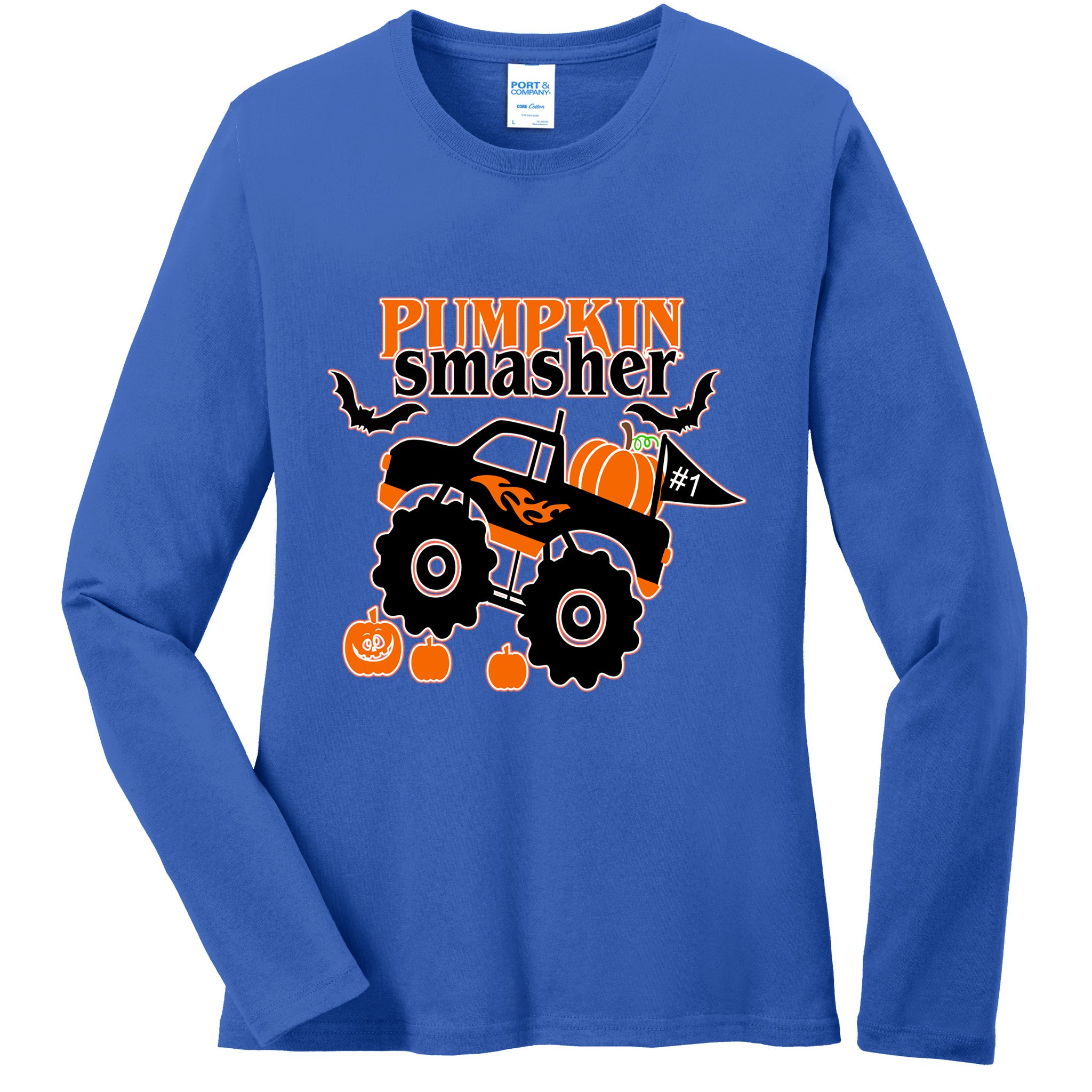 Monster Truck Pumpkin Smasher Funny Halloween Truck Cute Gift Ladies Long Sleeve Shirt