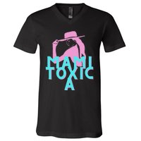 Mami ToxicA Pink with Aqua V-Neck T-Shirt