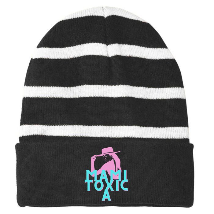 Mami ToxicA Pink with Aqua Striped Beanie with Solid Band