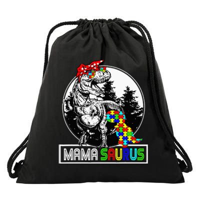 Mamasaurus T rex Dinosaur Mama Saurus Autism Awareness Drawstring Bag