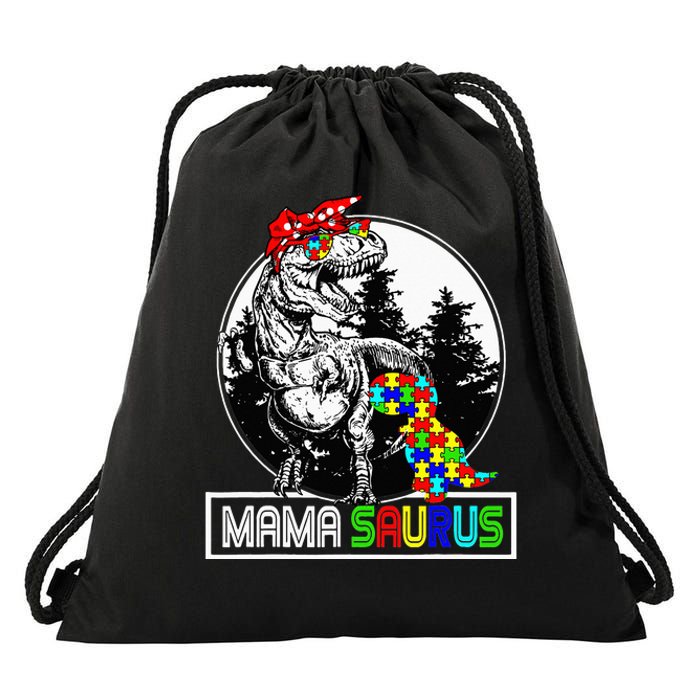 Mamasaurus T rex Dinosaur Mama Saurus Autism Awareness Drawstring Bag