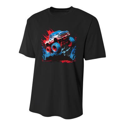 Monster Truck Red White and Blue USA Colors Youth Performance Sprint T-Shirt