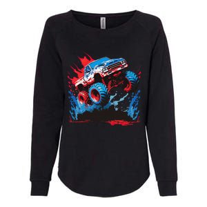 Monster Truck Red White and Blue USA Colors Womens California Wash Sweatshirt