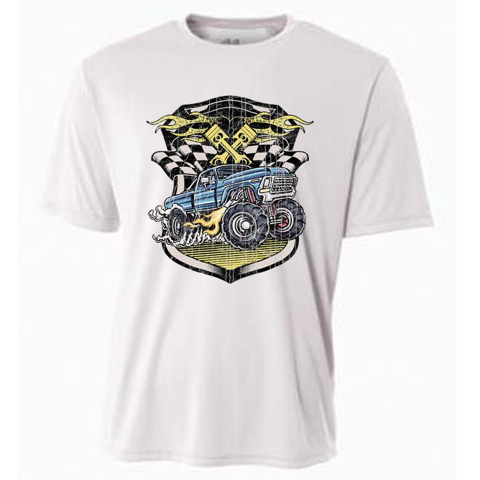 Monster Truck Retro Distressed Vintage Monster Truck Cooling Performance Crew T-Shirt