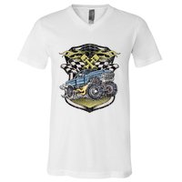 Monster Truck Retro Distressed Vintage Monster Truck V-Neck T-Shirt