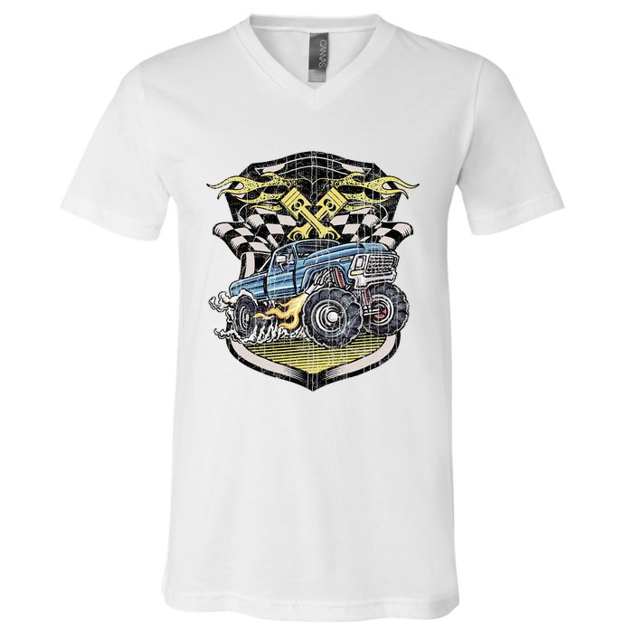 Monster Truck Retro Distressed Vintage Monster Truck V-Neck T-Shirt