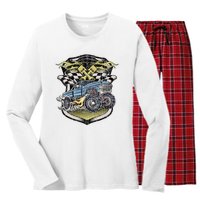 Monster Truck Retro Distressed Vintage Monster Truck Women's Long Sleeve Flannel Pajama Set 