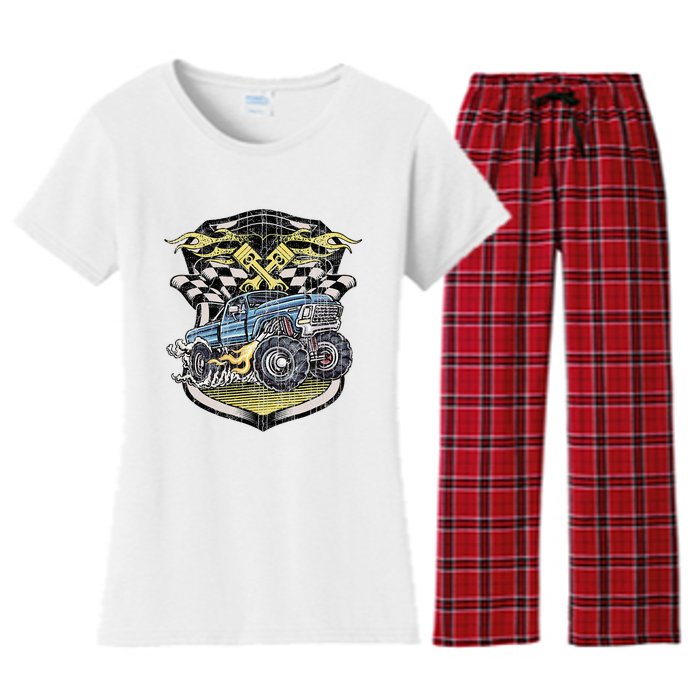 Monster Truck Retro Distressed Vintage Monster Truck Women's Flannel Pajama Set