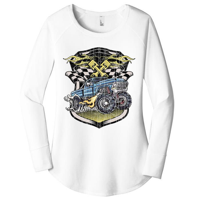 Monster Truck Retro Distressed Vintage Monster Truck Women's Perfect Tri Tunic Long Sleeve Shirt