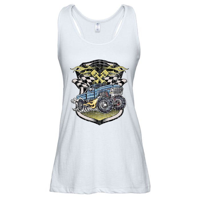 Monster Truck Retro Distressed Vintage Monster Truck Ladies Essential Flowy Tank