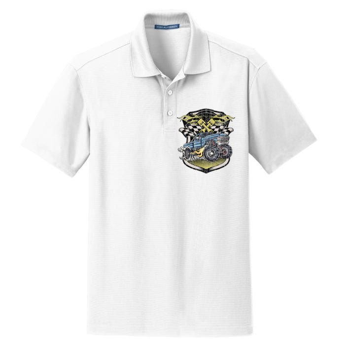 Monster Truck Retro Distressed Vintage Monster Truck Dry Zone Grid Polo