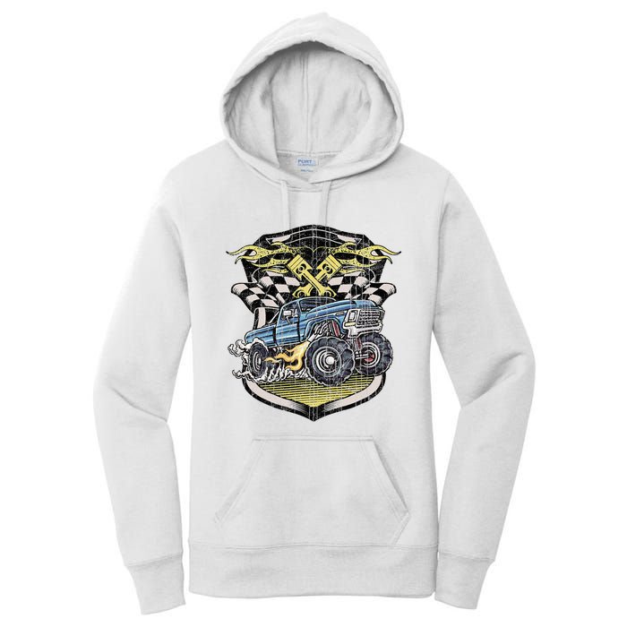 Monster Truck Retro Distressed Vintage Monster Truck Women's Pullover Hoodie