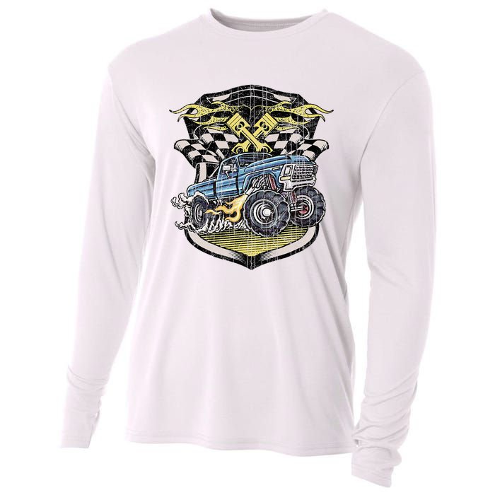 Monster Truck Retro Distressed Vintage Monster Truck Cooling Performance Long Sleeve Crew