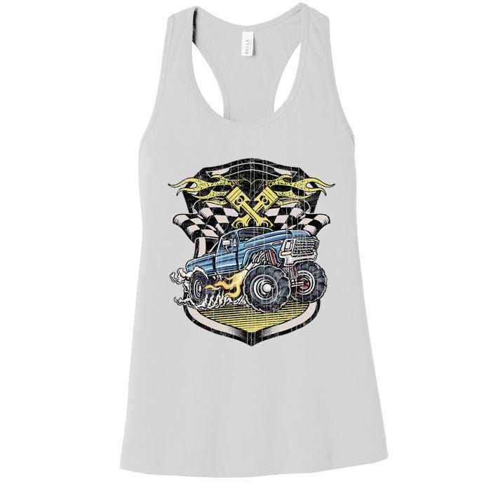 Monster Truck Retro Distressed Vintage Monster Truck Women's Racerback Tank