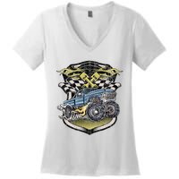 Monster Truck Retro Distressed Vintage Monster Truck Women's V-Neck T-Shirt