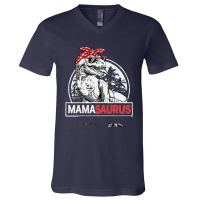 Mamasaurus T rex Dinosaur Funny Mama Saurus Mother's Family V-Neck T-Shirt