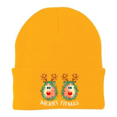 Merry Titmas Reindeer Boobs Naughty Funny Ugly Christmas Knit Cap Winter Beanie