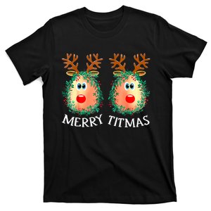 Merry Titmas Reindeer Boobs Naughty Funny Ugly Christmas T-Shirt