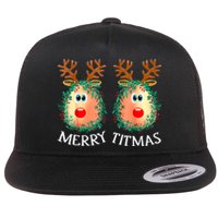 Merry Titmas Reindeer Boobs Naughty Funny Ugly Christmas Flat Bill Trucker Hat