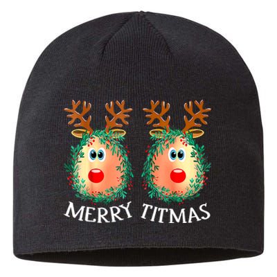 Merry Titmas Reindeer Boobs Naughty Funny Ugly Christmas Sustainable Beanie