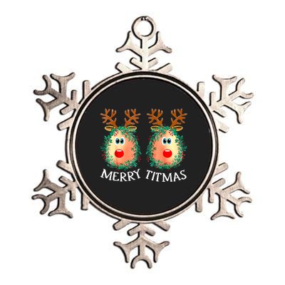 Merry Titmas Reindeer Boobs Naughty Funny Ugly Christmas Metallic Star Ornament