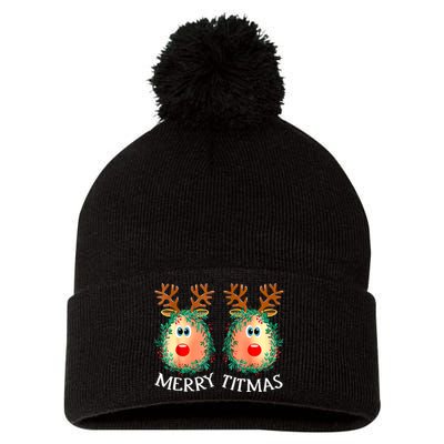 Merry Titmas Reindeer Boobs Naughty Funny Ugly Christmas Pom Pom 12in Knit Beanie