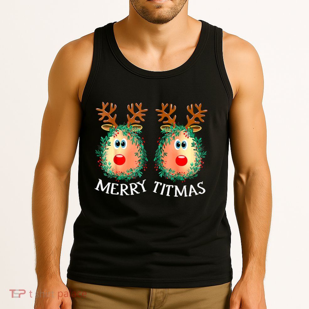 Merry Titmas Reindeer Boobs Naughty Funny Ugly Christmas Tank Top