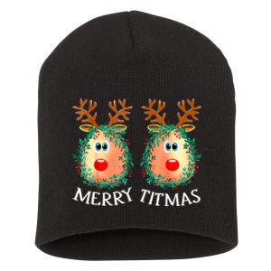 Merry Titmas Reindeer Boobs Naughty Funny Ugly Christmas Short Acrylic Beanie