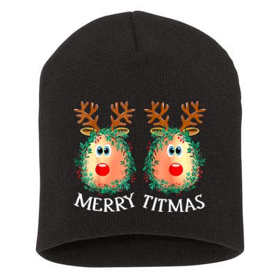 Merry Titmas Reindeer Boobs Naughty Funny Ugly Christmas Short Acrylic Beanie