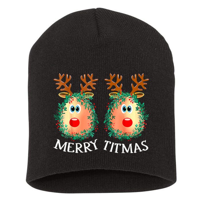 Merry Titmas Reindeer Boobs Naughty Funny Ugly Christmas Short Acrylic Beanie