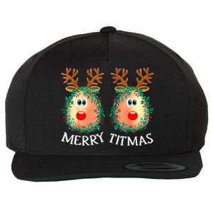 Merry Titmas Reindeer Boobs Naughty Funny Ugly Christmas Wool Snapback Cap