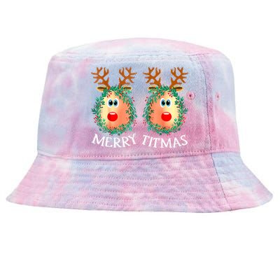 Merry Titmas Reindeer Boobs Naughty Funny Ugly Christmas Tie-Dyed Bucket Hat