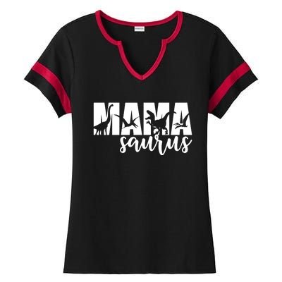 MamaSaurus T rex Dinosaur Funny Mama Saurus Mother's Day Ladies Halftime Notch Neck Tee