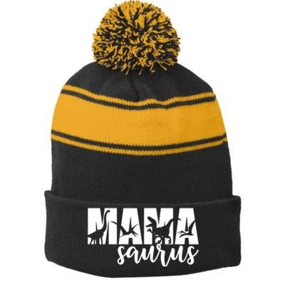 MamaSaurus T rex Dinosaur Funny Mama Saurus Mother's Day Stripe Pom Pom Beanie