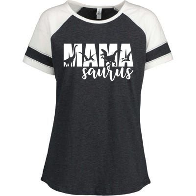 MamaSaurus T rex Dinosaur Funny Mama Saurus Mother's Day Enza Ladies Jersey Colorblock Tee