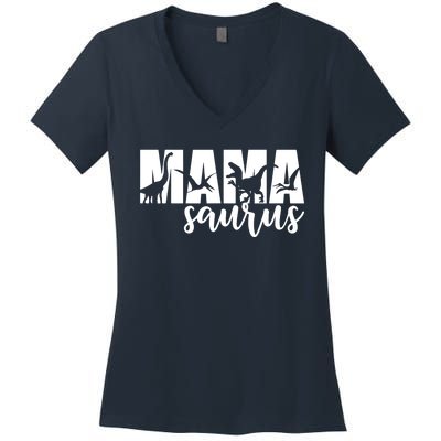 MamaSaurus T rex Dinosaur Funny Mama Saurus Mother's Day Women's V-Neck T-Shirt