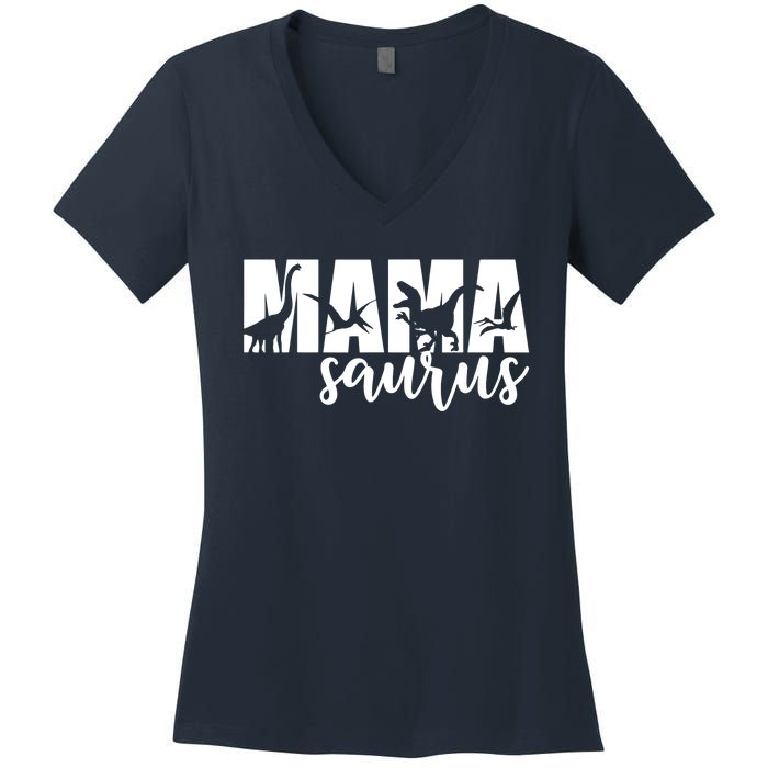 MamaSaurus T rex Dinosaur Funny Mama Saurus Mother's Day Women's V-Neck T-Shirt