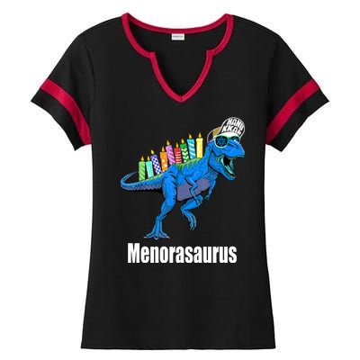 Menorasaurus T Rex Hanukkah Funny Dino Ladies Halftime Notch Neck Tee