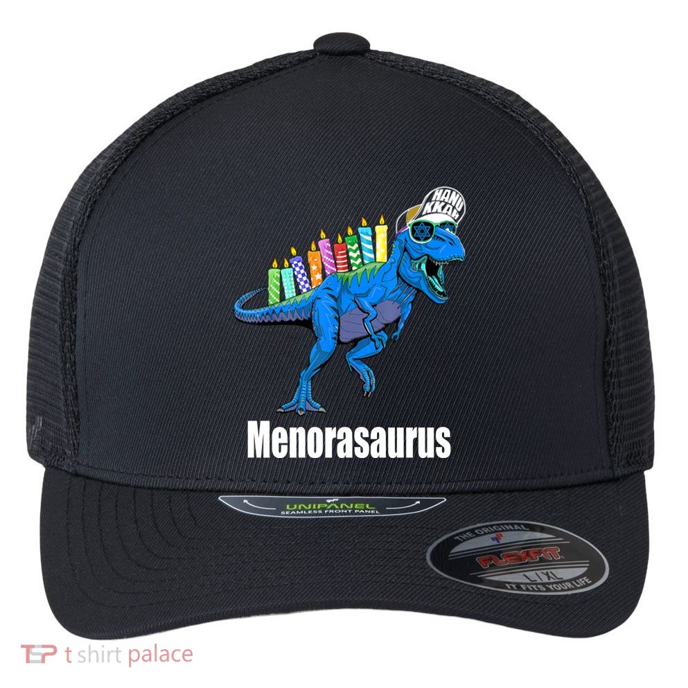 Menorasaurus T Rex Hanukkah Funny Dino Flexfit Unipanel Trucker Cap