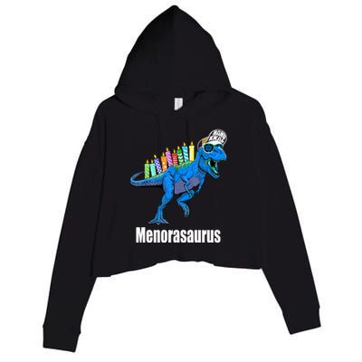 Menorasaurus T Rex Hanukkah Funny Dino Crop Fleece Hoodie