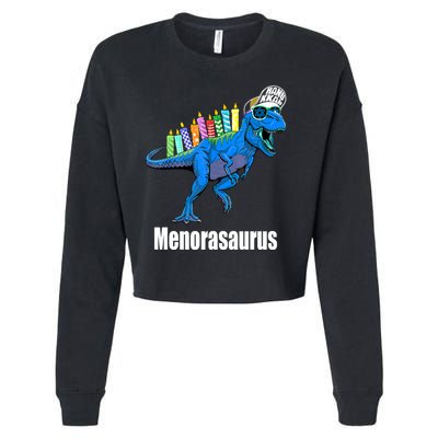 Menorasaurus T Rex Hanukkah Funny Dino Cropped Pullover Crew