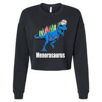 Menorasaurus T Rex Hanukkah Funny Dino Cropped Pullover Crew