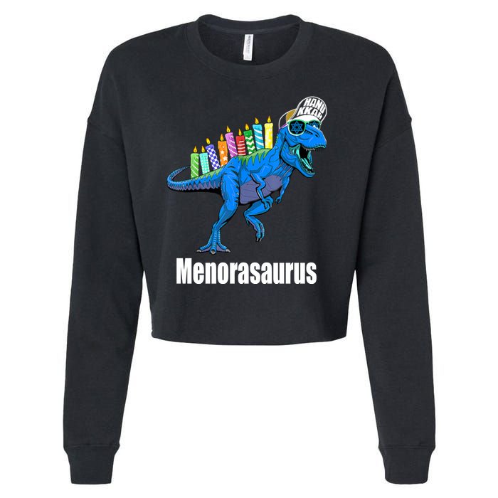 Menorasaurus T Rex Hanukkah Funny Dino Cropped Pullover Crew