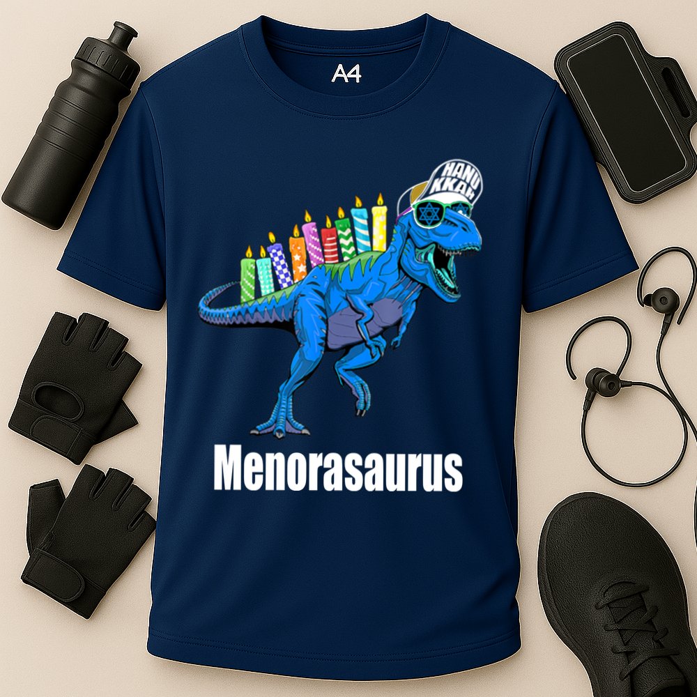 Menorasaurus T Rex Hanukkah Funny Dino Performance Shirt