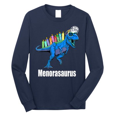 Menorasaurus T Rex Hanukkah Funny Dino Long Sleeve Shirt