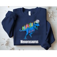 Menorasaurus T Rex Hanukkah Funny Dino Sweatshirt