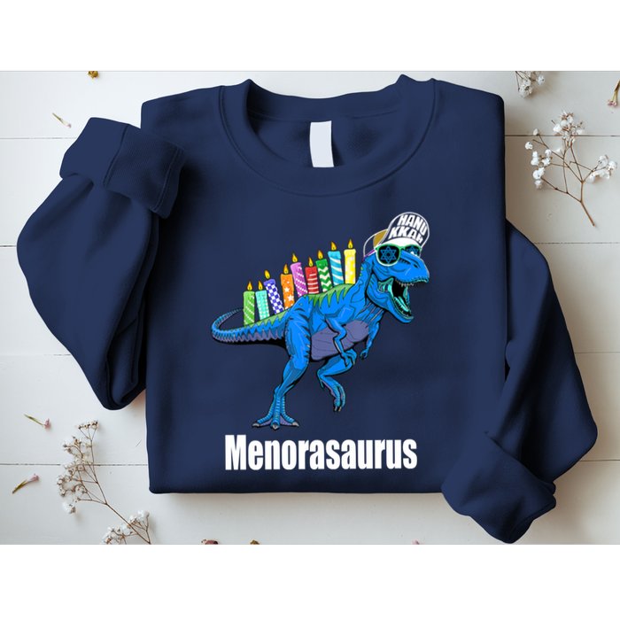 Menorasaurus T Rex Hanukkah Funny Dino Sweatshirt