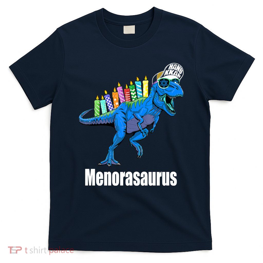 Menorasaurus T Rex Hanukkah Funny Dino T-Shirt