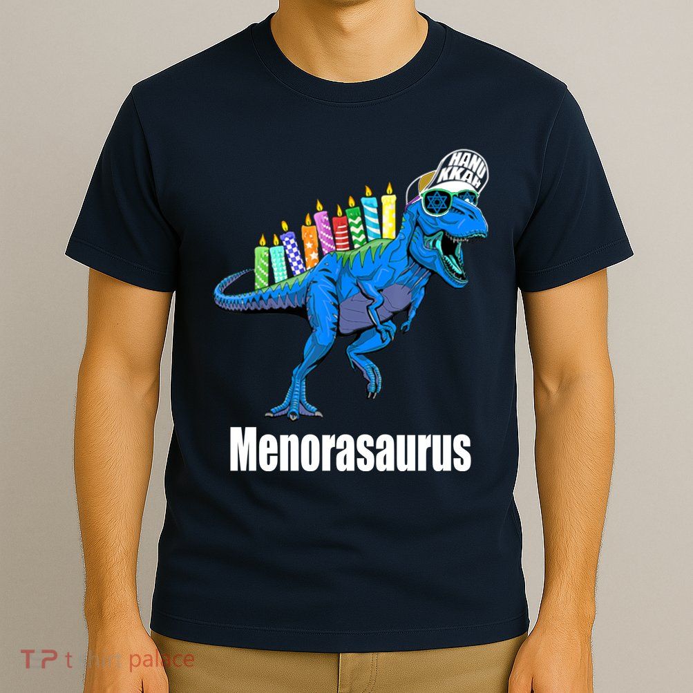 Menorasaurus T Rex Hanukkah Funny Dino T-Shirt