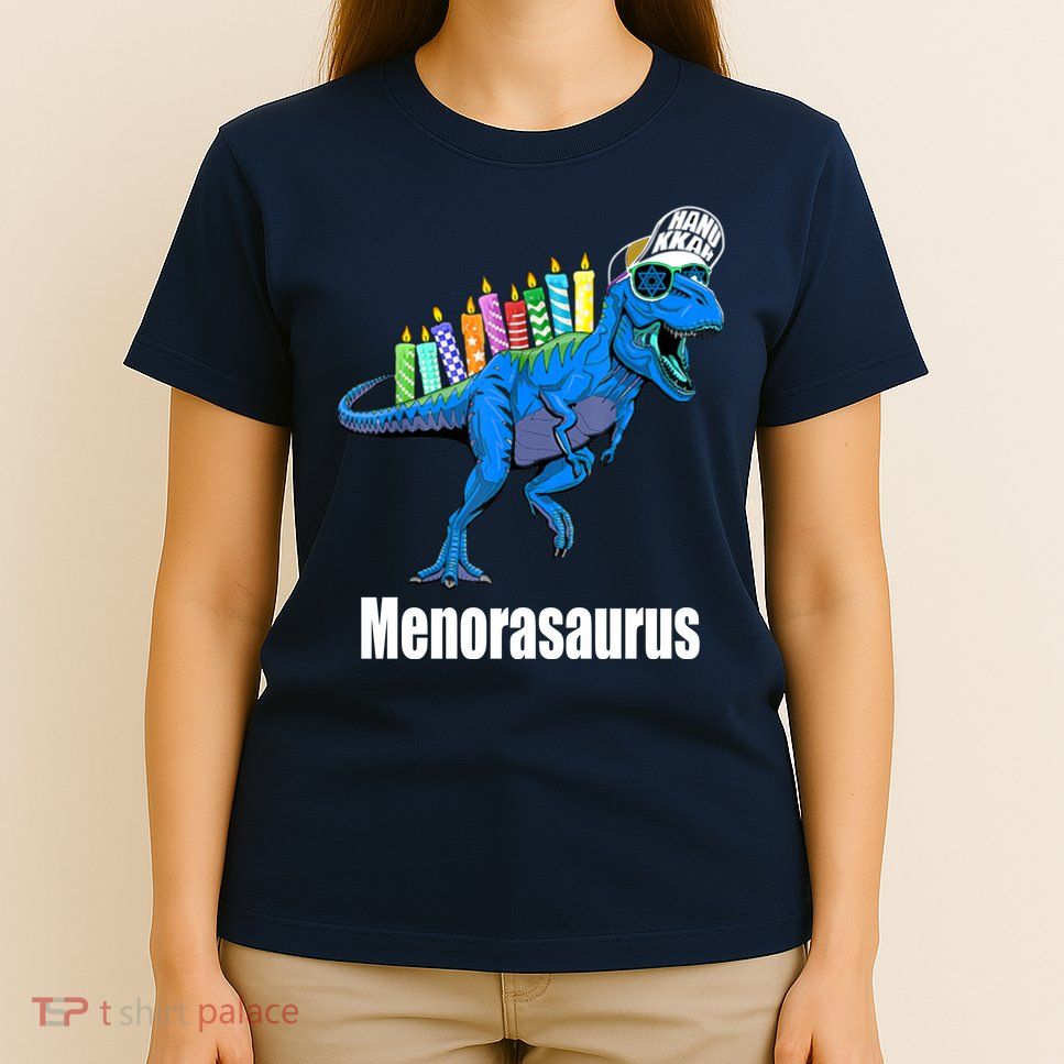 Menorasaurus T Rex Hanukkah Funny Dino T-Shirt